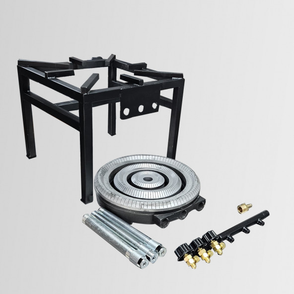 Lüks Profil Gövdeli Dört Ayaklı Üç Yanışlı Döküm Ocak Takım Tüplü - 2