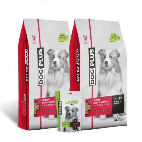 DogPlus Düşük Tahıllı Hipoalerjenik Kuzu Etli Pirinçli Yetişkin Köpek Maması 3 Kg x 2 Adet + Kuzu Etli Ödül