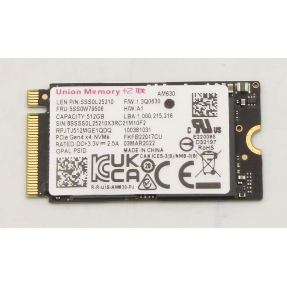 LENOVO UNION 512GB M.2 NVME 2242 SSD RPJTJ512MGE1QDY