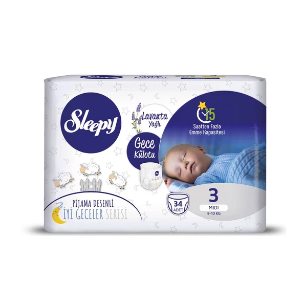 Sleepy  Gece Külotu Lavanta Yağlı 3 Numara Midi 34 Adet