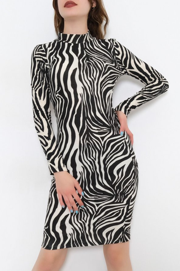 Yarım Balıkçı Yaka Süet Elbise Zebra - 5224.1234.