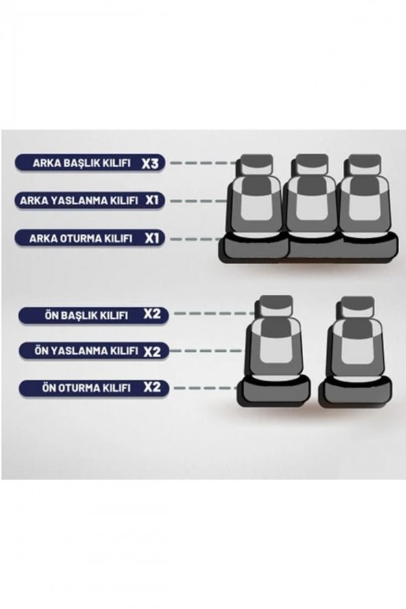 Volkswagen Jetta, Bora, Polo, Golf1-2-3-4-5 Uyumlu Gofrajlı Oto Koltuk Kılıfı Seti - 5