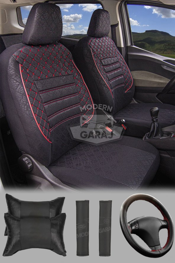 SİYAH GOFRAJLI OTO KOLTUK KILIFI BOYUN YASTIĞI KEMER KONFORU DİREKSİYON KILIFI AVANTAJLI SET ürün görseli 1