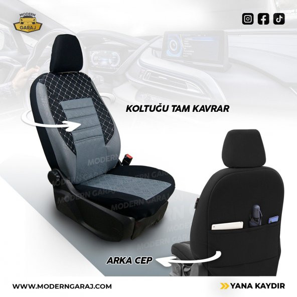 GOFRAJLI OTO KOLTUK KILIFI  BOYUN YASTIĞI KEMER KONFORU DİREKSİYON KILIFI AVANTAJLI SET - 2