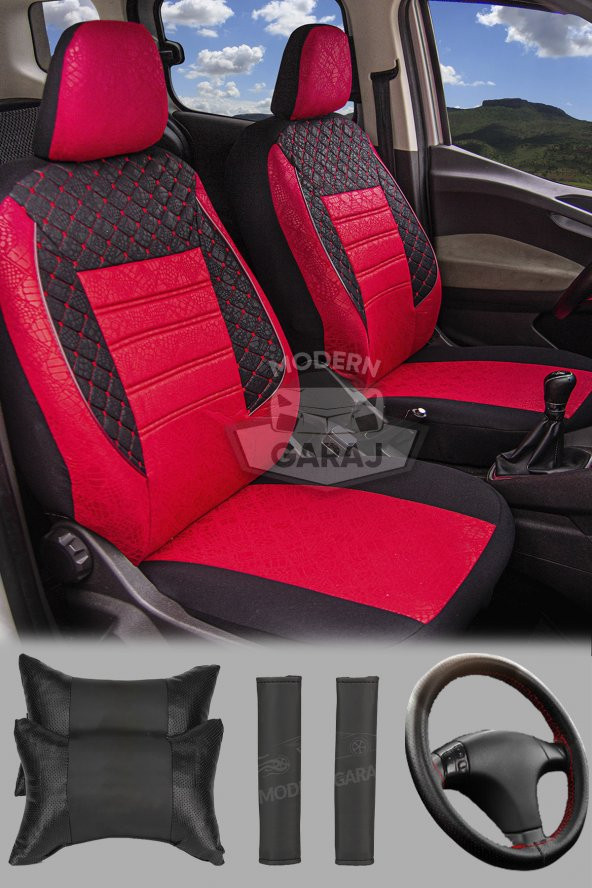 GOFRAJLI OTO KOLTUK KILIFI  BOYUN YASTIĞI KEMER KONFORU DİREKSİYON KILIFI AVANTAJLI SET ürün görseli 1