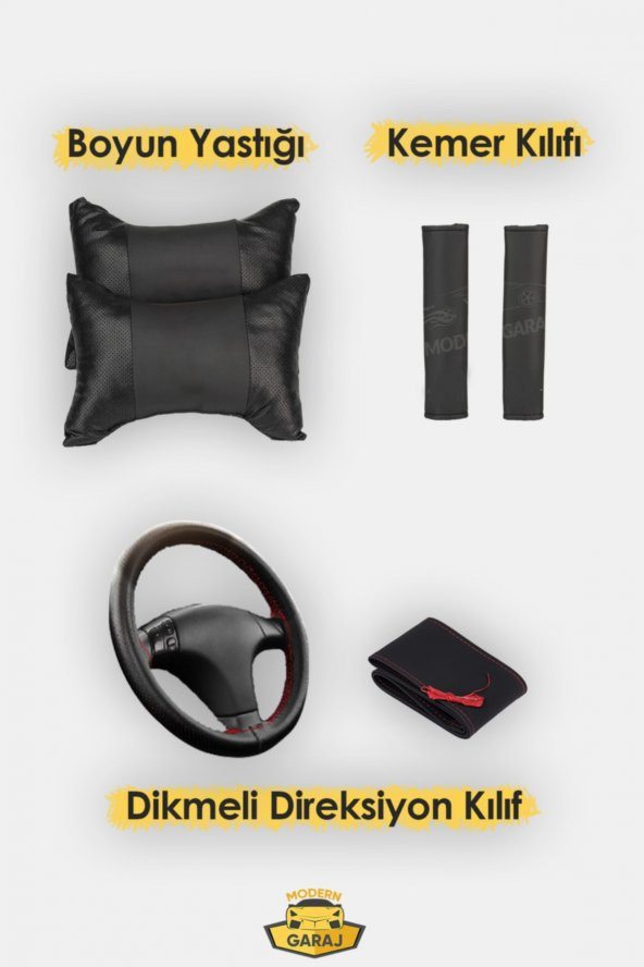 GOFRAJLI OTO KOLTUK KILIFI  BOYUN YASTIĞI KEMER KONFORU DİREKSİYON KILIFI AVANTAJLI SET - 4