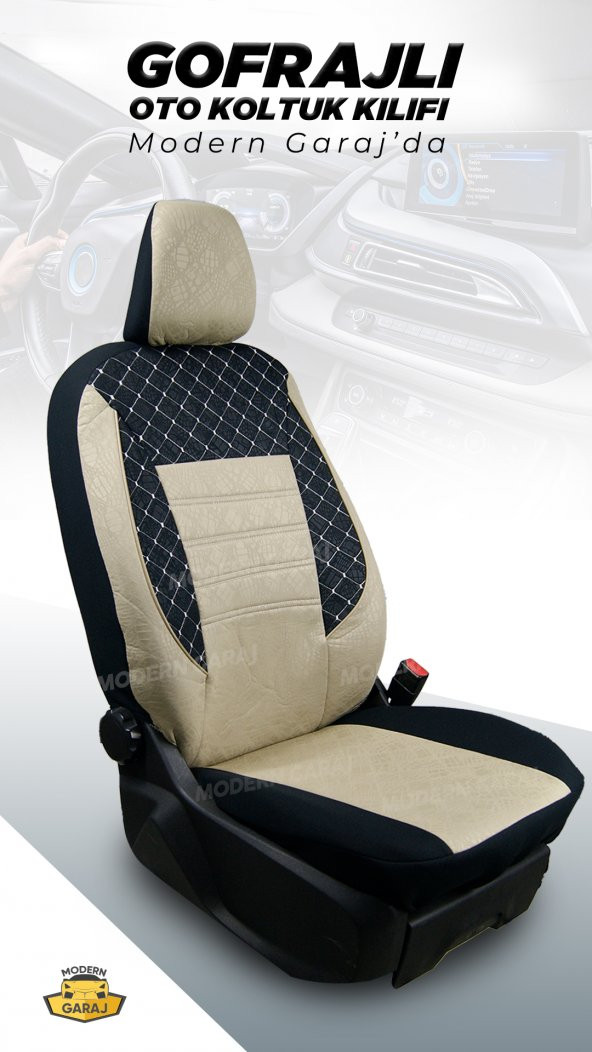 Modern Garaj Peugeot 205, 206, 207, 208 Uyumlu Gofrajlı Oto Koltuk Kılıfı Seti - Resim 2