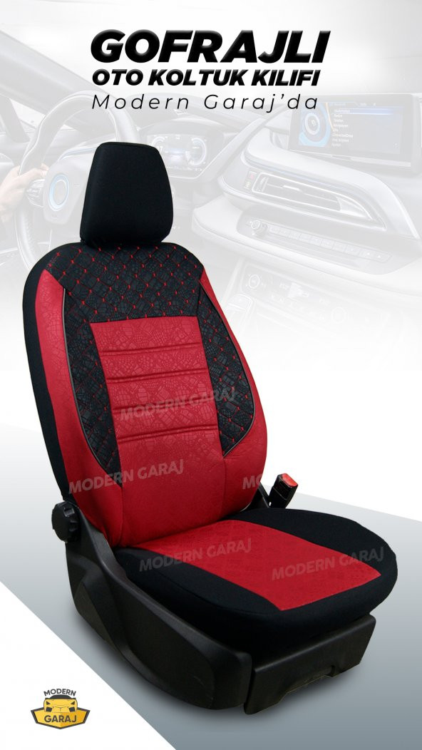 Modern Garaj Peugeot 205, 206, 207, 208 Uyumlu Gofrajlı Oto Koltuk Kılıfı Seti - Resim 2