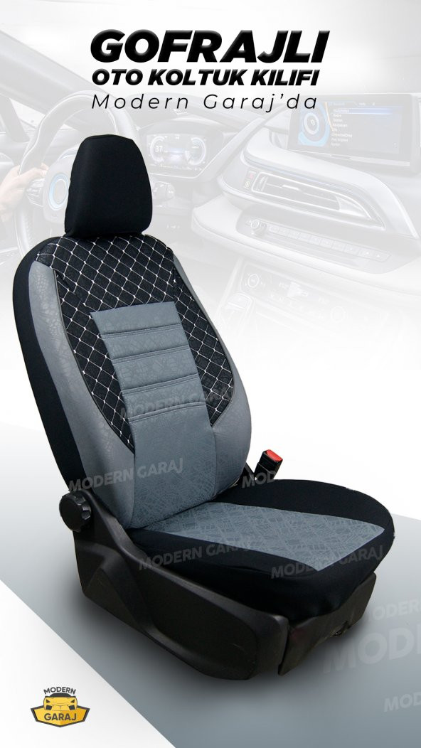 Modern Garaj Peugeot 205, 206, 207, 208 Uyumlu Gofrajlı Oto Koltuk Kılıfı Seti - 2