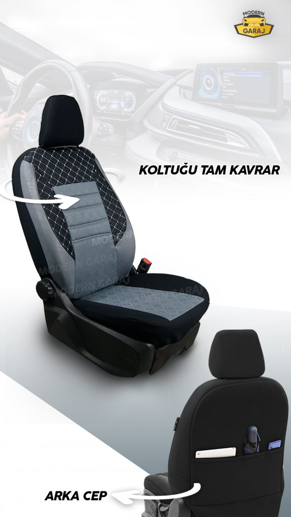 Modern Garaj Peugeot 205, 206, 207, 208 Uyumlu Gofrajlı Oto Koltuk Kılıfı Seti - 3