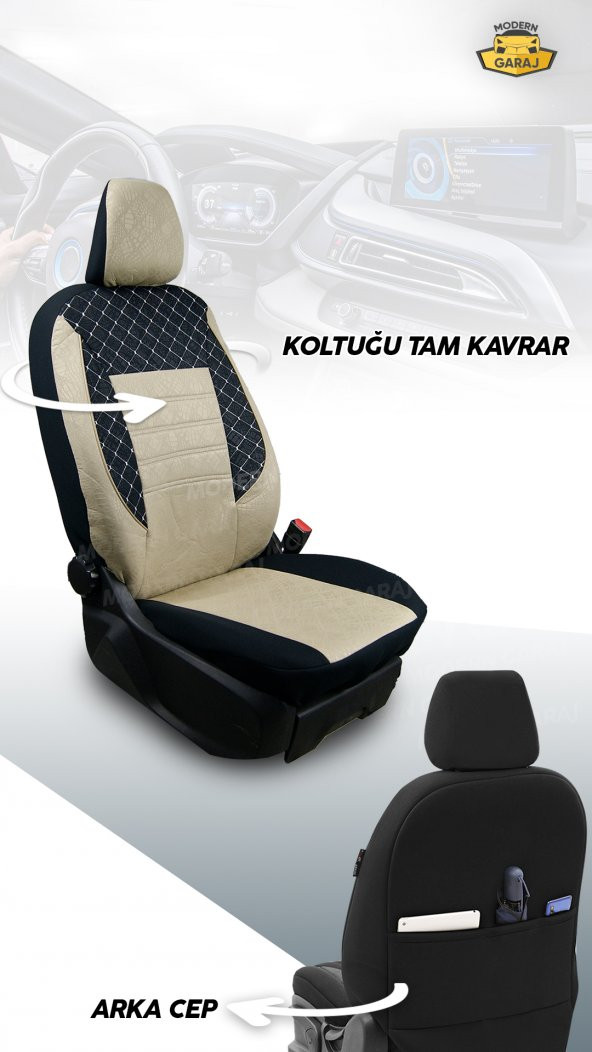 Modern Garaj Peugeot 306, 307, 308 Uyumlu Gofrajlı Oto Koltuk  Kılıfı Seti - Resim 3
