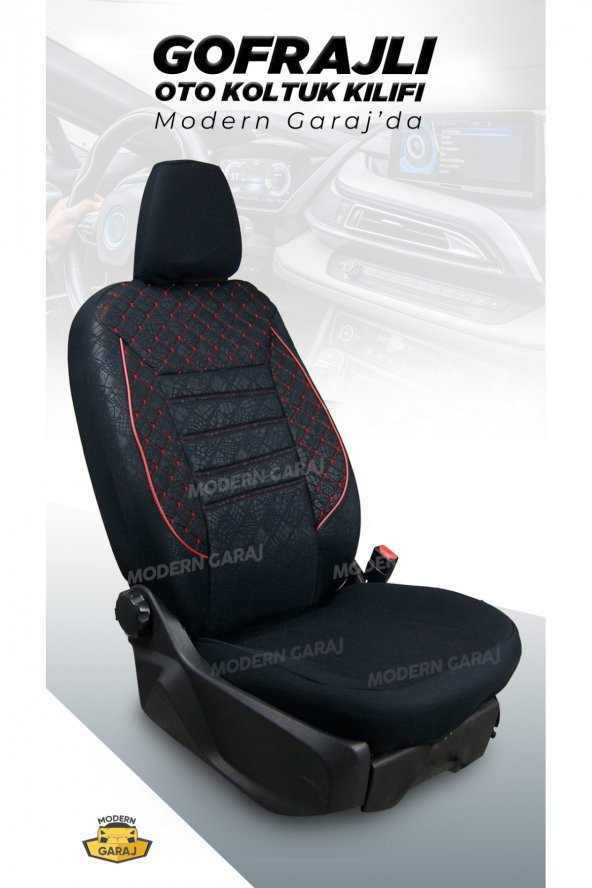 Modern Garaj Mitsubishi Gofrajlı Oto Koltuk Logolu Kılıfı Seti - 2