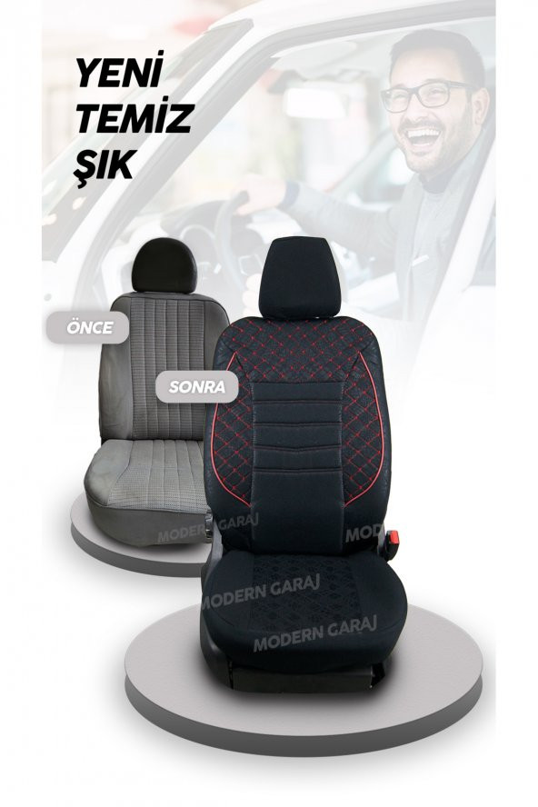 Modern Garaj Mitsubishi Gofrajlı Oto Koltuk Logolu Kılıfı Seti - 4
