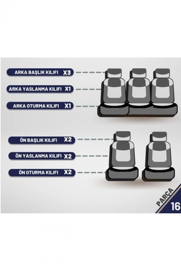 Modern Garaj Mitsubishi Gofrajlı Oto Koltuk Logolu Kılıfı Seti - 5