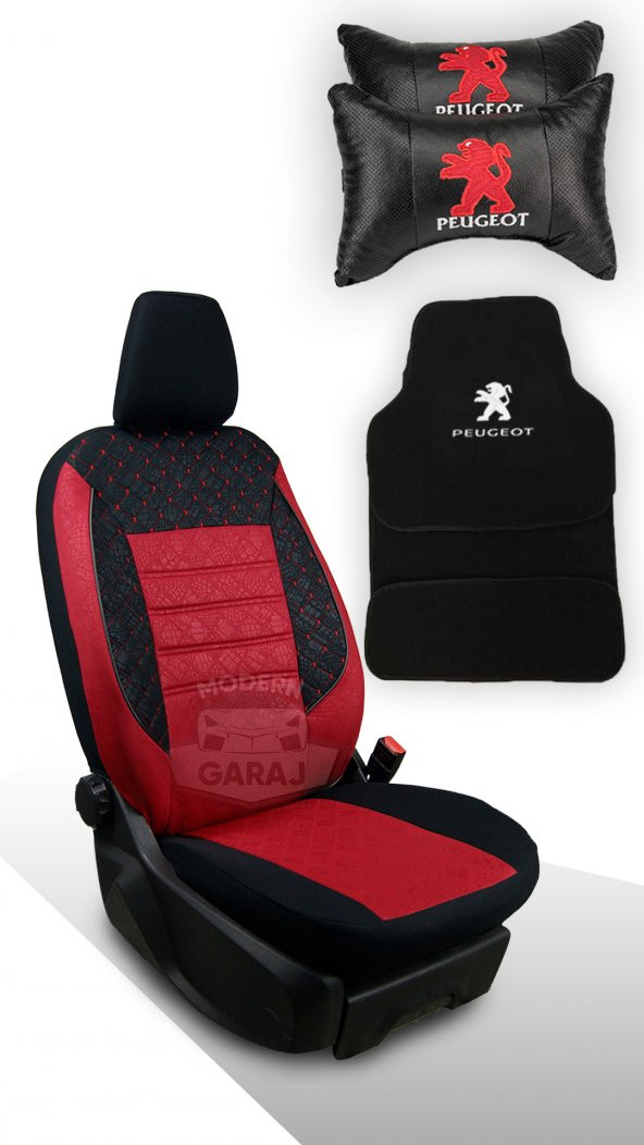 Modern Garaj Peugeot Uyumlu Oto Koltuk Kılıf Seti Koltuk Kılıfı Boyun Yastığı Paspas 3 lü set - 1