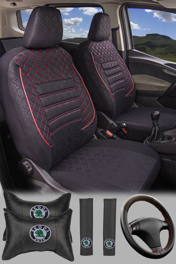 Modern Garaj Skoda Octavia Gofrajlı Oto Koltuk Logolu Kılıfı Seti - Resim 2