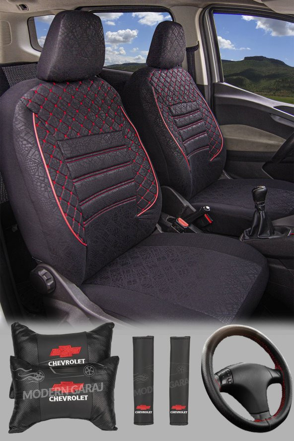 Modern Garaj Chevrolet Aveo Gofrajlı Oto Koltuk Logolu Kılıfı Seti - Resim 2