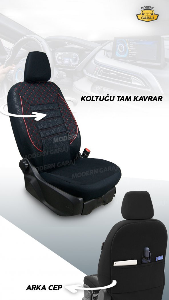 Modern Garaj Chevrolet Aveo Gofrajlı Oto Koltuk Logolu Kılıfı Seti - Resim 4