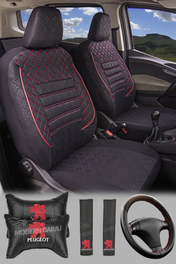 ModernGaraj Peugeot 206,207 306,307,308 Uyumlu Yastık Kemer Dirksyon Kılfı Gof Oto Koltuk KılıfıSeti ürün görseli 1