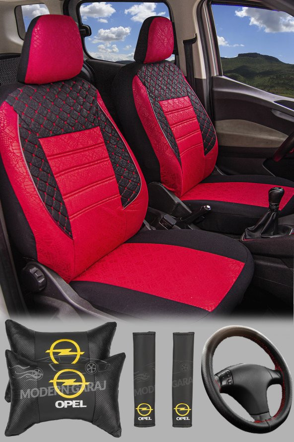 Modern Garaj Opel Astra, Corsa, Vectra Gofrajlı Yastık,Kemer Direksyon Oto Koltuk Logolu Kılıfı Seti ürün görseli 1