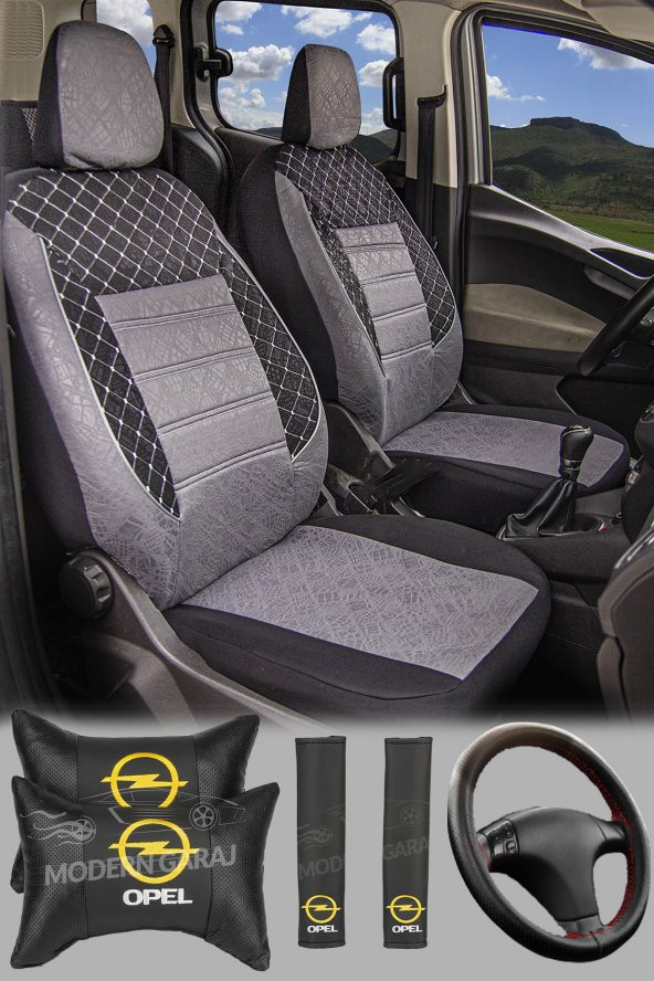 Modern Garaj Opel Astra, Corsa, Vectra Gofrajlı Yastık,Kemer Direksyon Oto Koltuk Logolu Kılıfı Seti ürün görseli 1