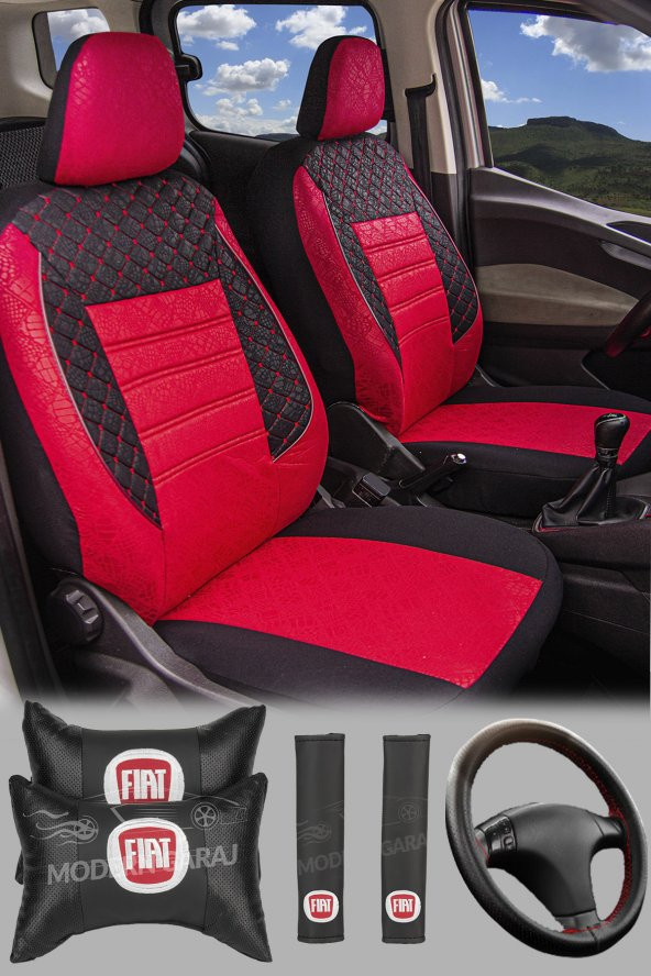 Modern Garaj Fiat Gofrajlı Oto Koltuk Kılıfı Yastık Kemer Direksiyon Kılıfı Seti AvantajlıSet ürün görseli 1