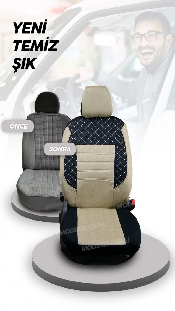 Modern Garaj Fiat Gofrajlı Oto Koltuk Kılıfı Yastık Kemer Direksiyon Kılıfı Seti AvantajlıSet - Resim 4