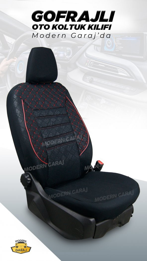 Modern Garaj Fiat Gofrajlı Oto Koltuk Kılıfı Yastık Kemer Direksiyon Kılıfı Seti AvantajlıSet - Resim 2