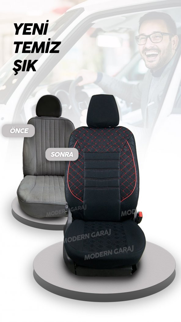 Modern Garaj Fiat Gofrajlı Oto Koltuk Kılıfı Yastık Kemer Direksiyon Kılıfı Seti AvantajlıSet - Resim 4