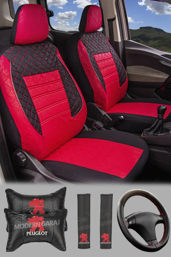 Modern Garaj Peugeot Gofrajlı Oto Koltuk Logolu Kılıfı Seti