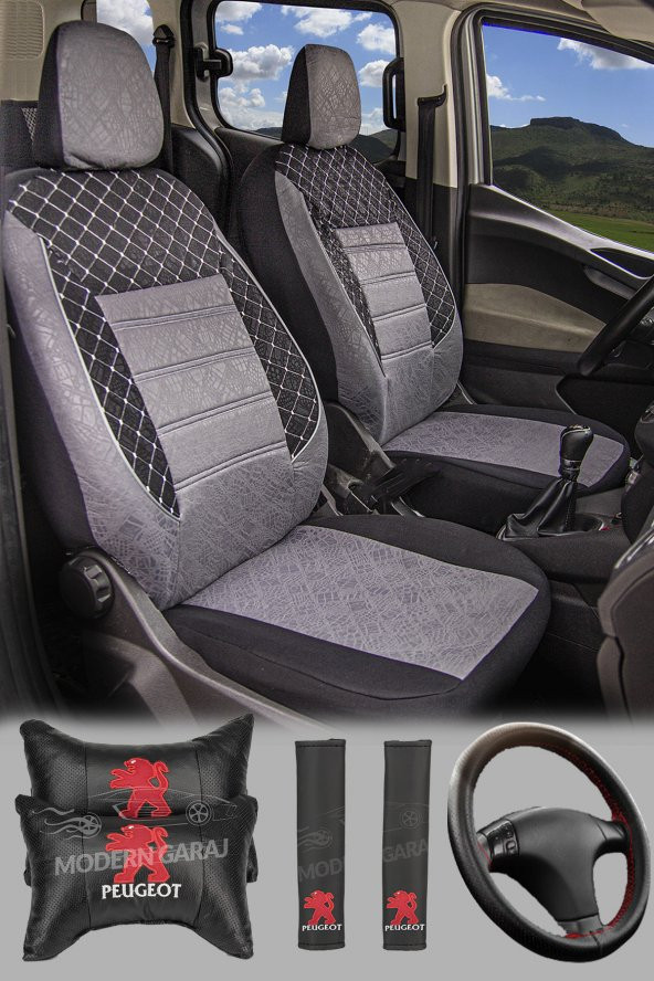 Modern Garaj Peugeot Gofrajlı Oto Koltuk Logolu Kılıfı Seti ürün görseli 1