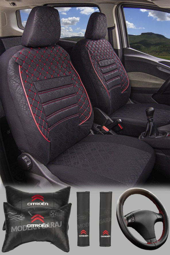 Citroen C3-C4, Berlingo ,Saxo, Xantia Uyumlu Gofrajlı Siyah Oto Koltuk  Kılıfı Seti Yastık-Kemer ürün görseli 1