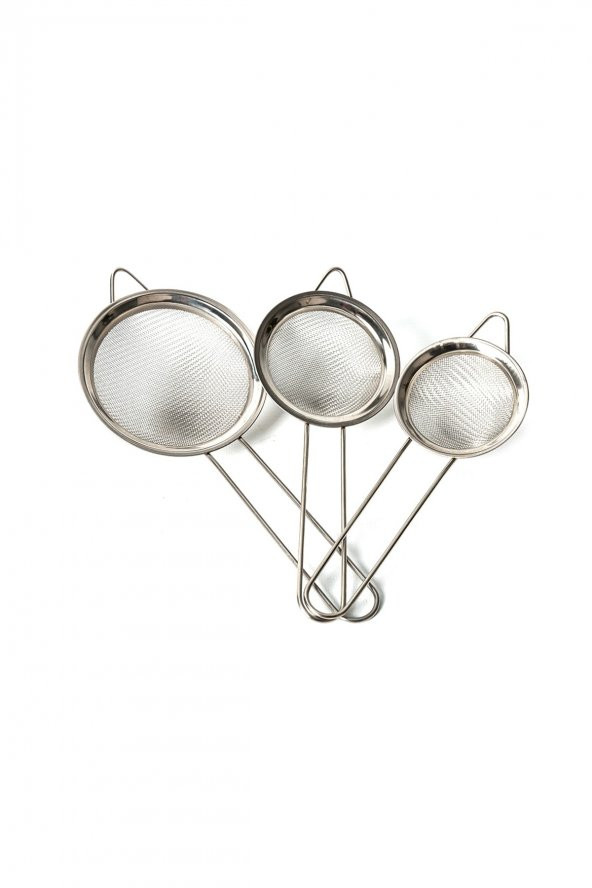 3lü Çelik Süzgeç 12-14-16 Cm Paslanmaz Saplı Süzgeç ürün görseli