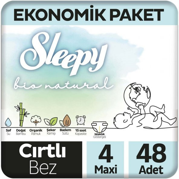 Sleepy Bio Natural Bebek Bezi 2Li Jumbo 4 Beden 7-14 Kg 48 Adet