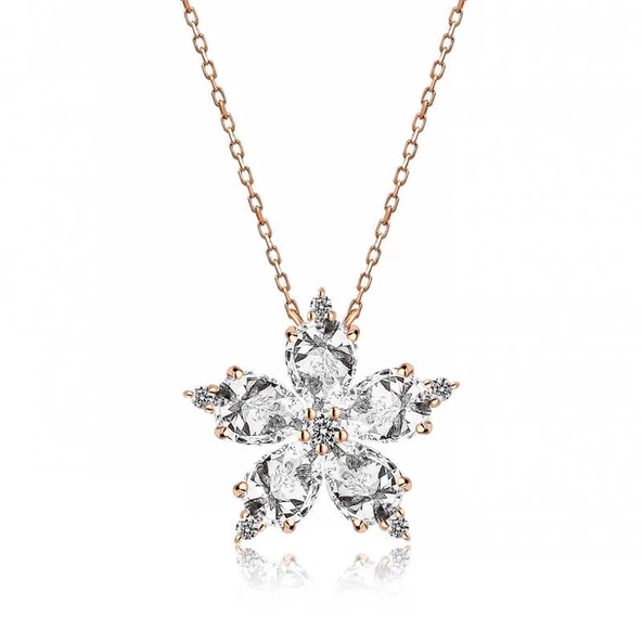 Gümüş Rose Beyaz Kamelya Çiçeği Kolye SL3786 ürün görseli