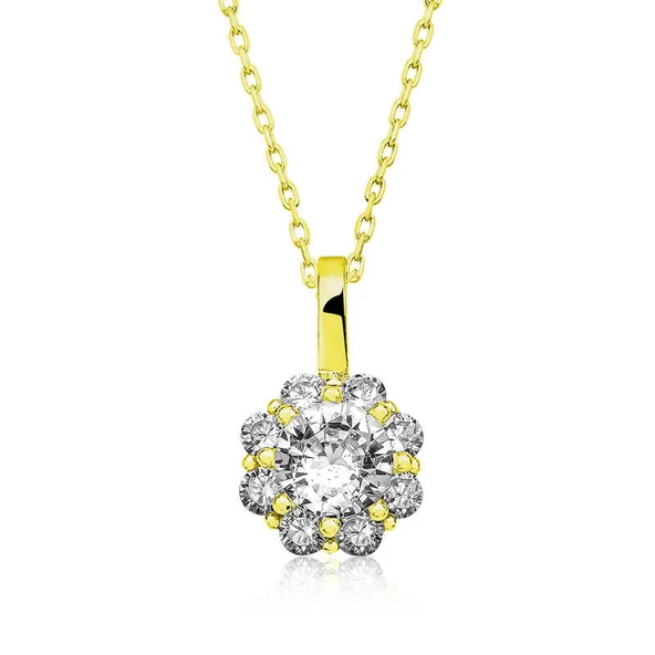 Gümüş Gold Çiçek Kolye SL3761