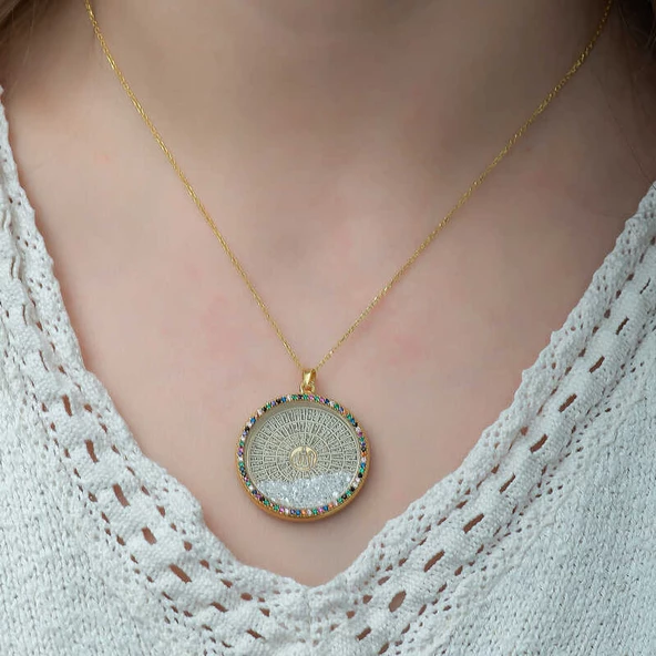 Gümüş Miks Taşlı Esmaül Hüsna Bayan Kolye SL3773 - Resim 3