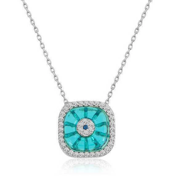 Gümüş Rodyum Kare Camgöz Nazar Bayan Kolye SL3953 ürün görseli