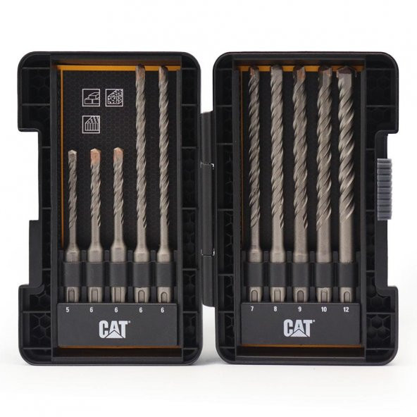 CAT DA03901 10 Parça Tungsten Karbür SDS-Plus Beton Matkap Uç Seti - Resim 2