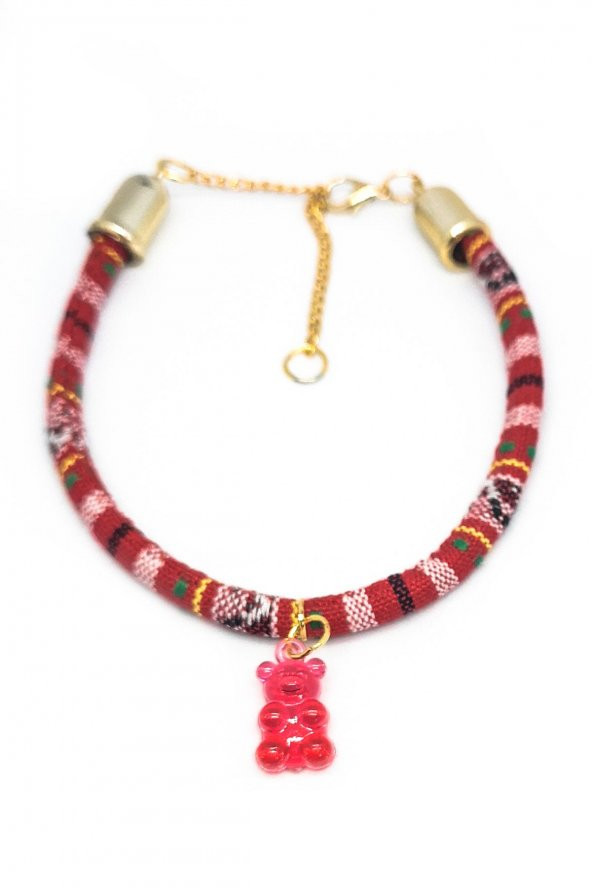 Kedi Köpek Boyun Tasması Bohem Kedi Kolyesi Renkli Jelibon Ayıcık - Kırmızı - 3