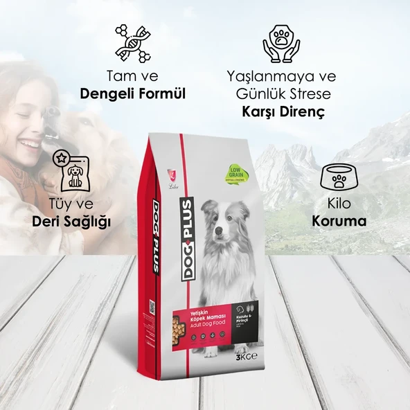 DogPlus Düşük Tahıllı Hipoalerjenik Kuzu Etli Pirinçli Yetişkin Köpek Maması 3 Kg - 4