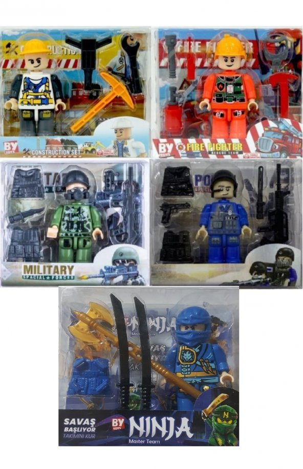 fire fıghter-ninja master-military-police-construction lego 5 lü set