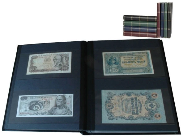 Leuchtturm Asitsiz Lüks Kağıt Para Albümü, Siyah Zemin,