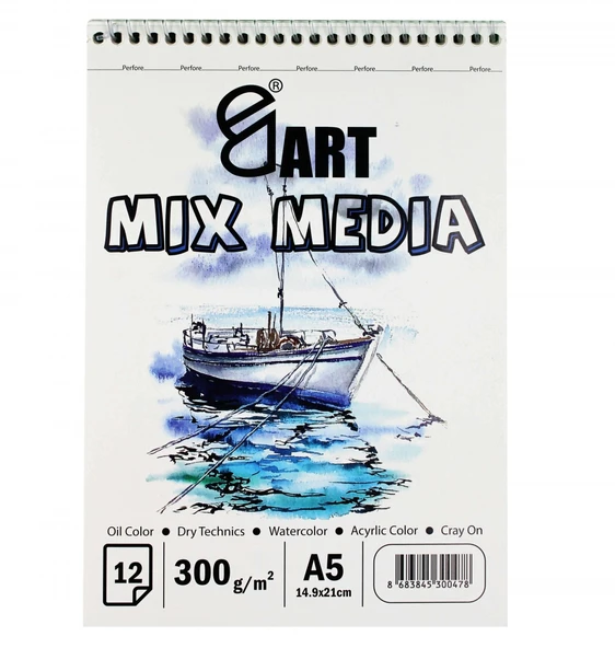 E&D Art Mix Media A5 300gr 12yp Üstten Spiralli Çok Amaçlı Blok / ed.55576