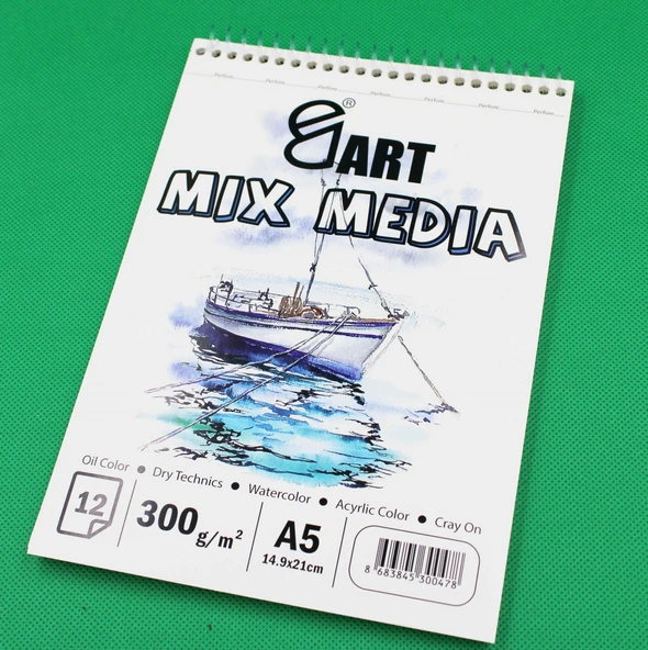 E&D Art Mix Media A5 300gr 12yp Üstten Spiralli Çok Amaçlı Blok / ed.55576 - 3