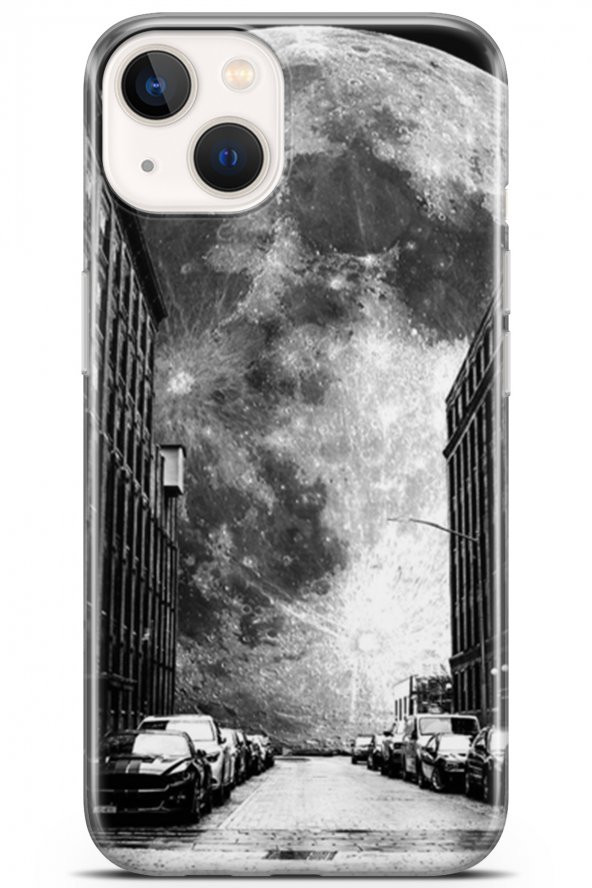 Apple iPhone 13 Mini Kılıf Seri Moon 26 Newyork Sokaklarında Soft Kapak Koyu Gri