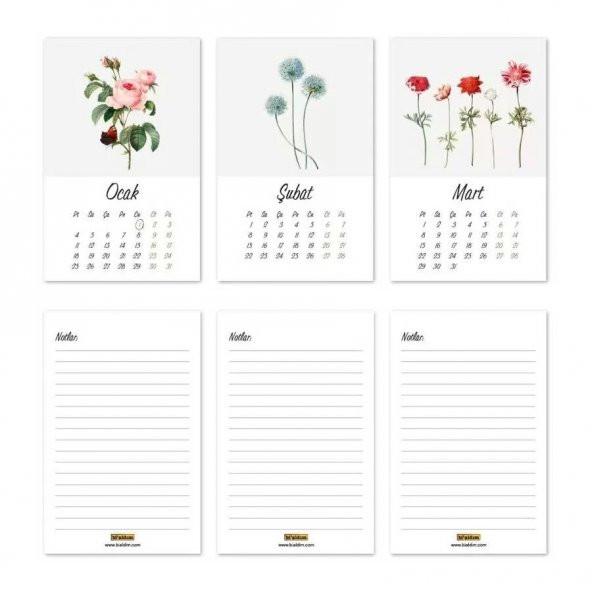 Vintage Çiçekli Masa Takvimi - 2