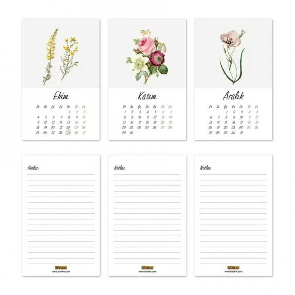 Vintage Çiçekli Masa Takvimi - 5