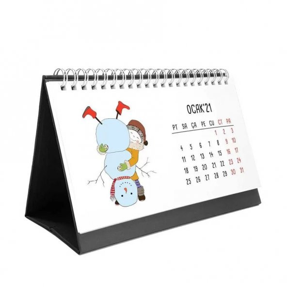 Mevsimler Kızlı İllustrasyon Çizim Masa Takvimi - Siyah Renk