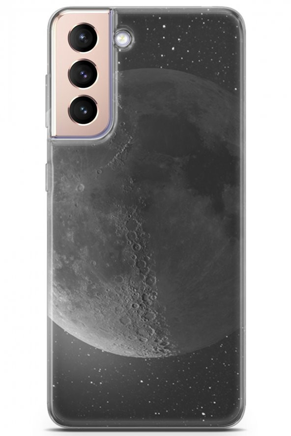 Samsung Galaxy S21 Plus Kılıf Seri Moon 30 Ay Zoom Kenarları Şeffaf Kapak Kirli Beyaz